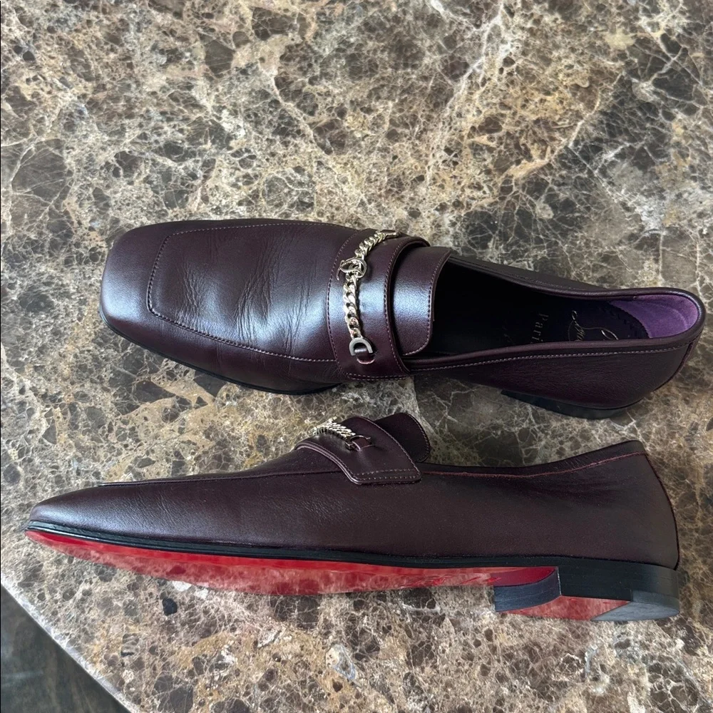 Christian louboutin mj moc flat merlot leather loafer flats mocassin sz 41.5